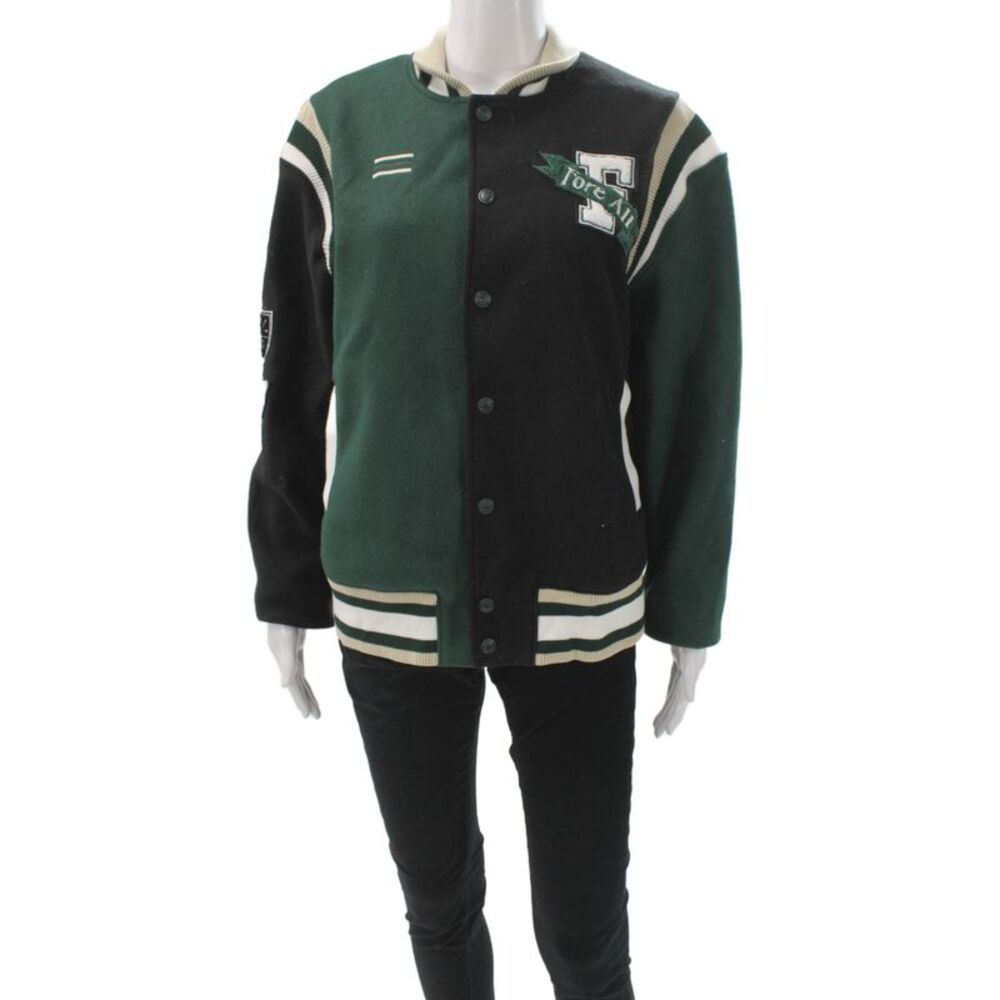 Fore All Women Varsity Jacket Green Wool Blend Button Golf Size M